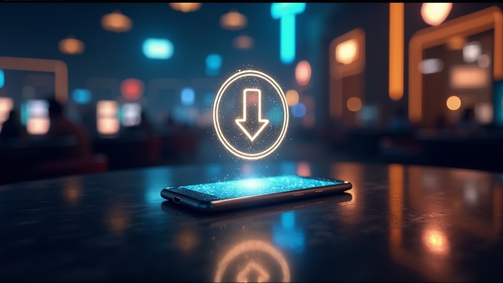 Smartfon z ekranem pobierania aplikacji kasyna w ciemnym wnętrzu